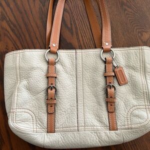 Coach Cream and Tan Tote Bag